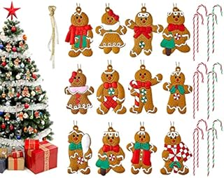 24 PCS Christmas Tree Ornaments Candy Canes and Gingerbread Man, Hanging Ornament Christmas Tree Hanging Decorations for Christmas Holiday New Years Home Decor Party Gift (Multi)
