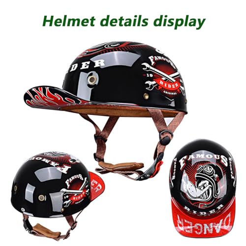 Image of Baseball Motorcycle Half Helmet DOT Approved for Adults Universal Hat Style Helmet with Adjustable Quick Release Buckle Fits Bicycle Cruiser Scooter