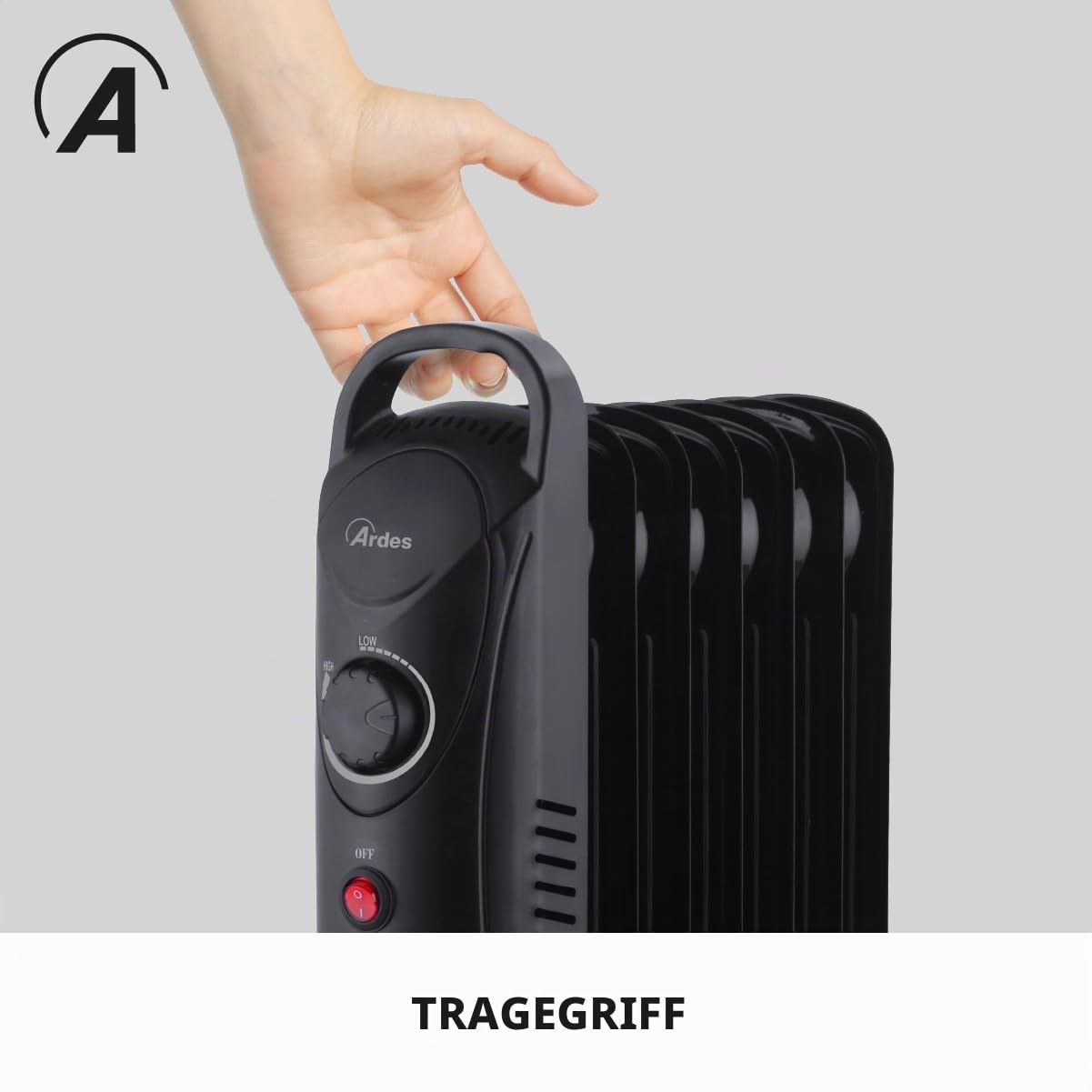 ARDES - AR4R07M2 OILO MINI2 800 W Mini-Elektro-Ölheizkörper, kompakter elektrischer Heizkörper mit geringem Verbrauch und Griff, leise elektrische Heizung zum Heizen von Badezimmern, Heimbüros