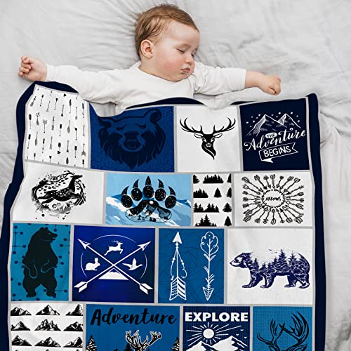 Woodland Animal Baby Blanket For Boys Girls, Soft Cozy Warm Forest Animal Flannel Throw Blanket, Adventure Bear Deer Fuzzy Plush Fleece Nursery Bed Blankets For Kids Newborn Crib Shower Gifts #TOP3