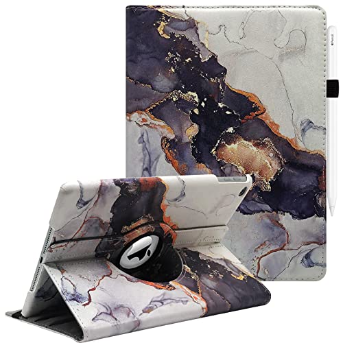 Case for 10.2 inch iPad Case Fit iPad 9th Generation 2021 / iPad 8th Generation 2020 / iPad 7th Generation 2019-360 Degree Rotating Case Cover For iPad 10.2'' With Auto Sleep Wake (Black marble)