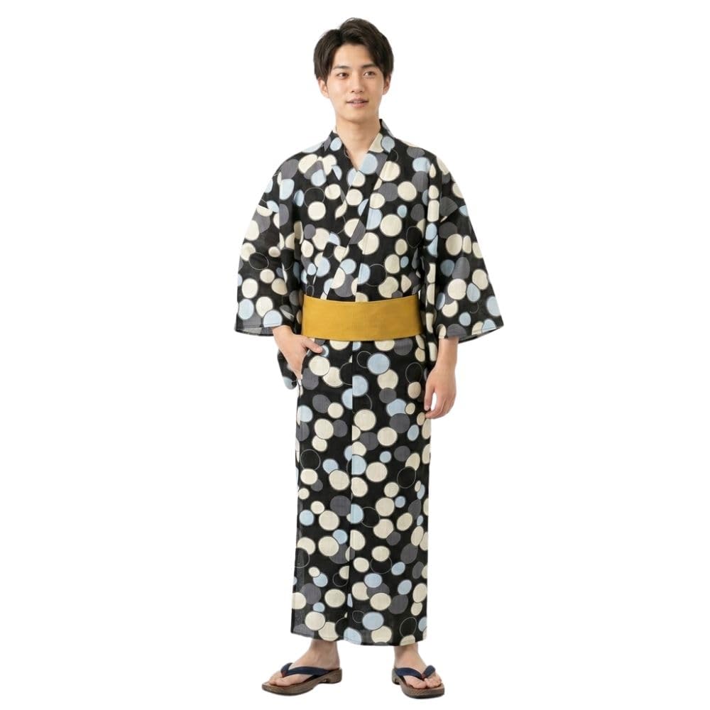 Amazon.co.jp: [きもの遊美] メンズ浴衣「水玉ドット」No-3 ブラック