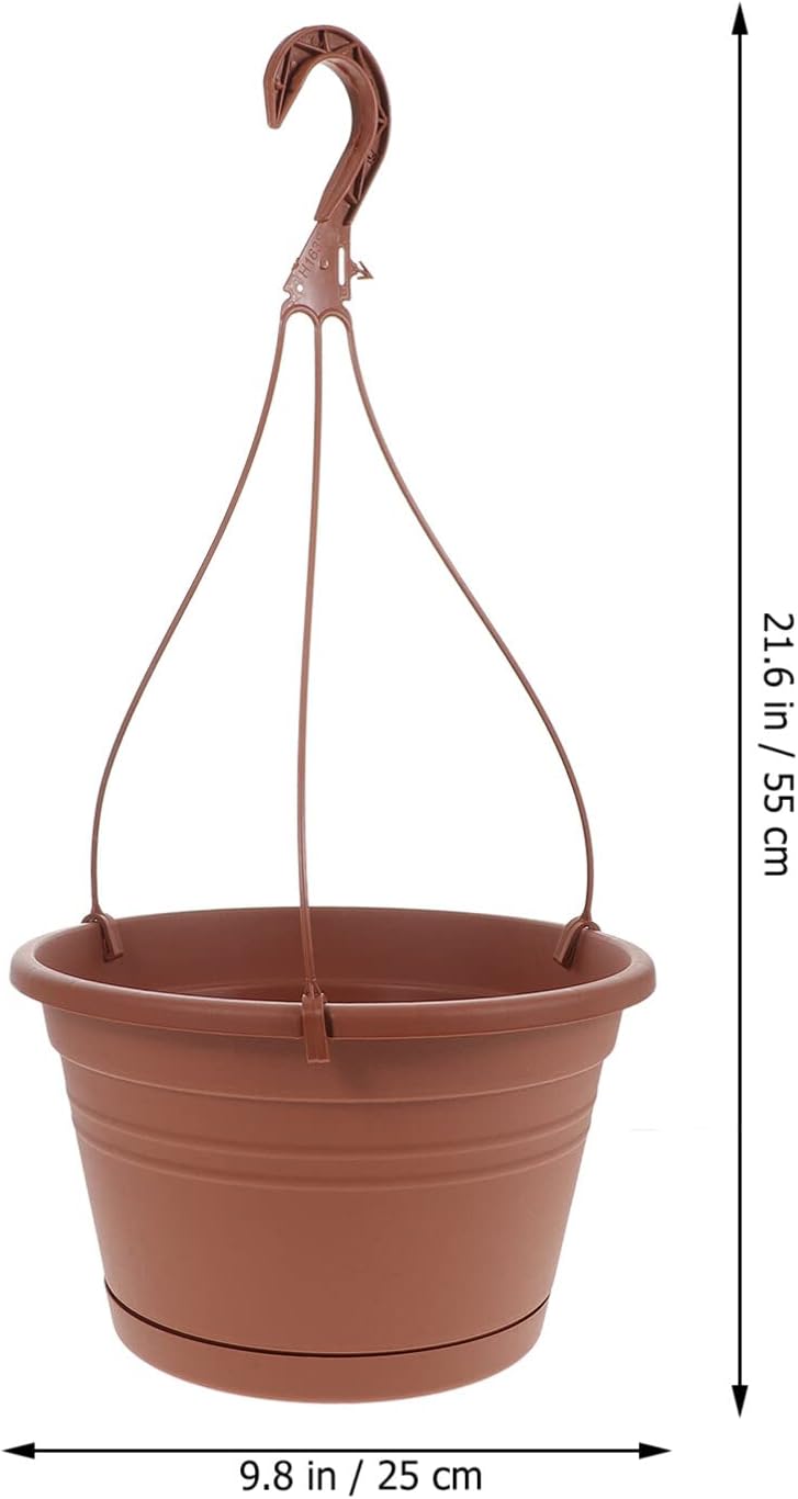 BESTonZON 3Pcs Hanging Planters for Indoor Plants, 10 Inch Plastic Flower Pots with Drainage Tray and Hooks, Large Outdoor Plant Basket Macetas Colgantes para Exterior