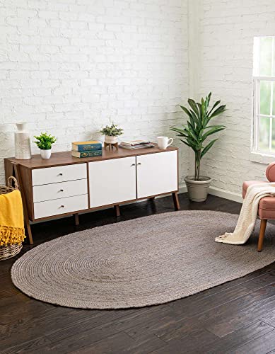 Image of Unique Loom Braided Jute Collection Area Rug - Dhaka (3' 3 inch x 5' 1 inch Oval, Gray)
