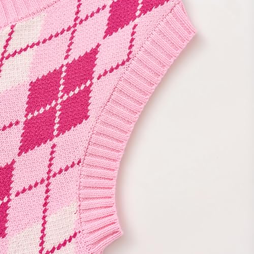 Image of Women's Sweater Vest,Y2K Sleeveless Pattern Preppy Style Knitted Crop Tank Top for Girl