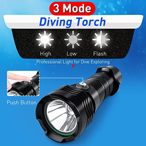 Scuba Diving Flashlight, 1000 Lumens Ipx8 Waterproof Handheld Led Light Dive Torch With Wrist Strap, Rechargeable Charge Socket, And Line For Under Water Deep Sea Cave, Emergency, Hiking Safety #TOP2