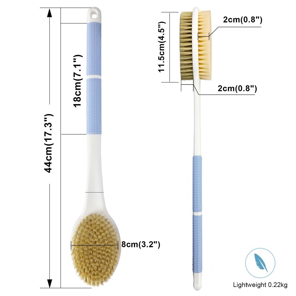 HORJOR Brosse de Bain Douche Long Manche 44cm, pour le Brossage Du Dos Humide ou Sec, Brosse Corps, Nettoyage en profondeur, Exfoliation douce, Peau radieuse