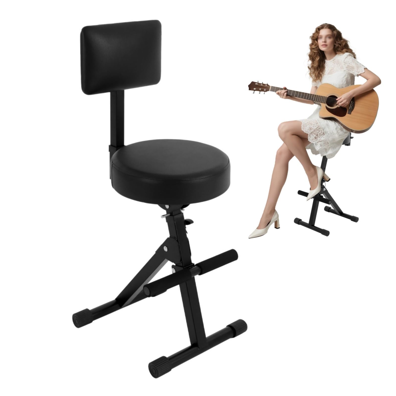 Gitarrenhocker mit Rückenlehne, Klappbar, Höhenverstellbar Gitarrensitz mit Lehne, Stabiler Gitarrenhocker Verstellbarer Musikhocker für Gitarre oder Schlagzeug (1)