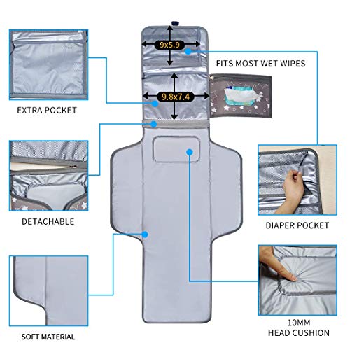 Portable Changing Pad,Baby Portable Diaper Changing Pad For Boys And Girls |Long Large Changing Pad With Wipes Pocket | Lightweight And Waterproof Travel Diaper Station Kit With Cushioned Pad #TOP4