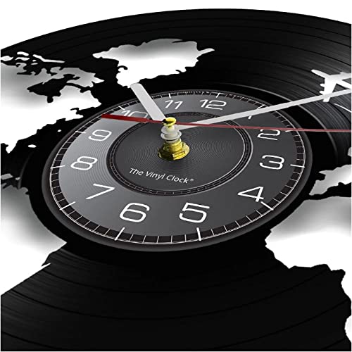 Reloj de pared con diseño de mapa del mundo, diseño de mapa del mundo, para el hogar, sala de estar, oficina, decoración láser, álbum de música, reloj de regalo para viajeros