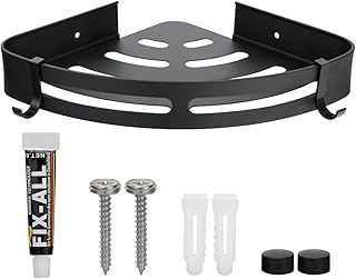Wonnell Etagère de Douche d'angle,Etagère de salle de bain en aluminium Space,Etagère de Salle de Bain Sans Forage,étagère de Douche Panier avec 2 Crochets,Accessoire Salle de Bain