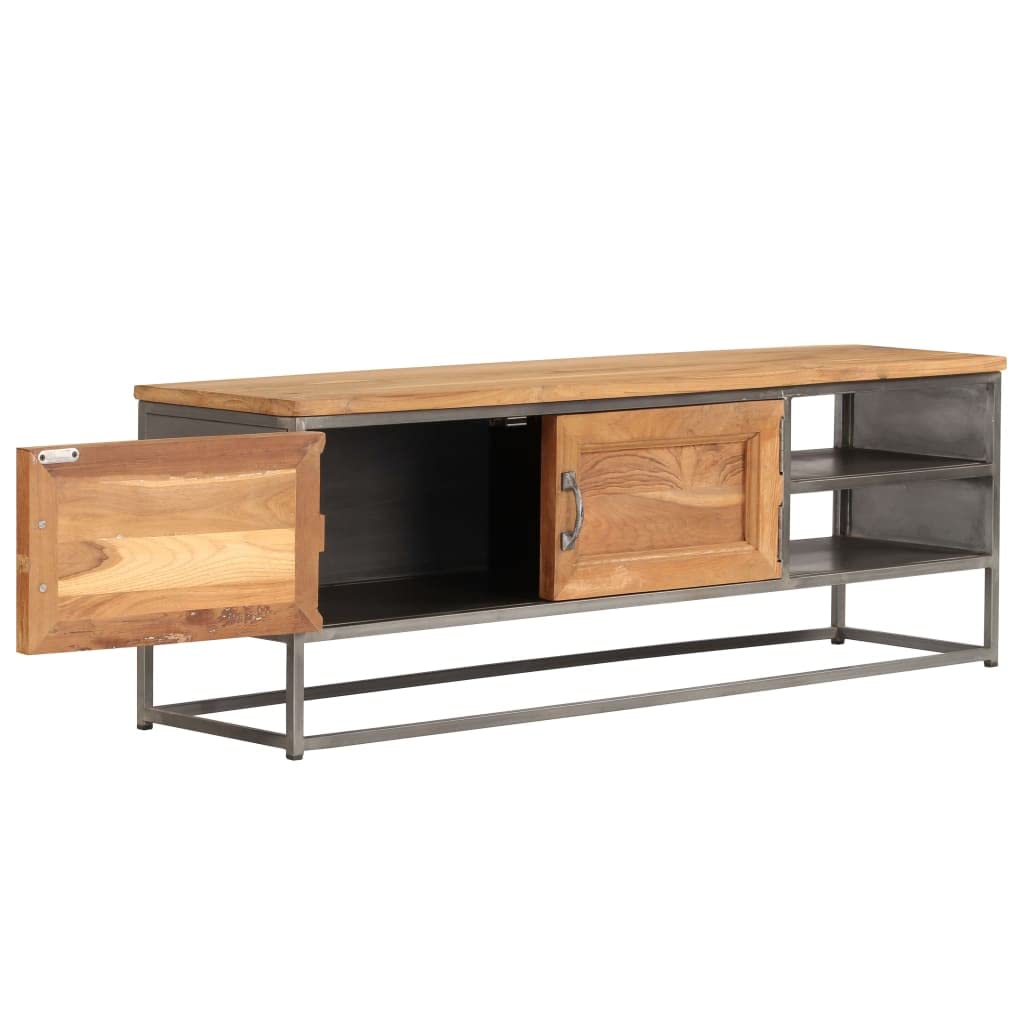 vidaXL TV-Schrank TV-Ständer TV-Einheit Media Center Entertainment Center HiFi Schrank Lowboard mit 1 Schrank Stabiler Stahl Recyceltes Teakholz