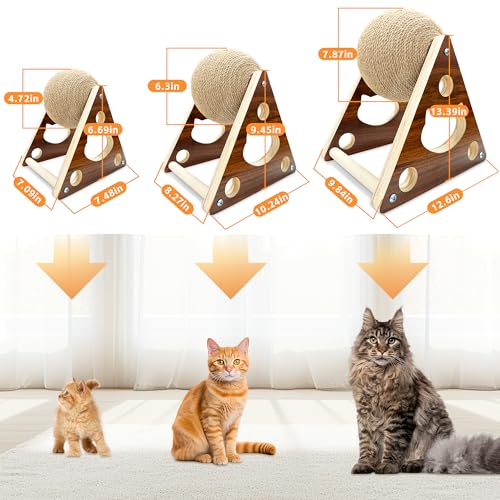 Rascador para gatos bola de sisal natural y madera pequeña miniatura 2