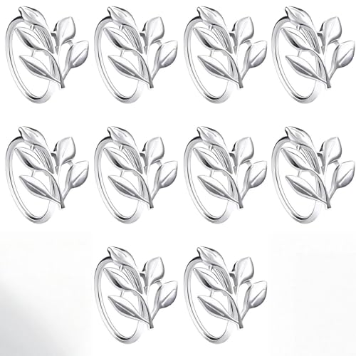 txuzong Lot de 10 Ronds de Serviette argentés - en Forme de Feuille - Ronds de Serviette en métal pour Mariage et décoration de Table - Boucles de Serviette...