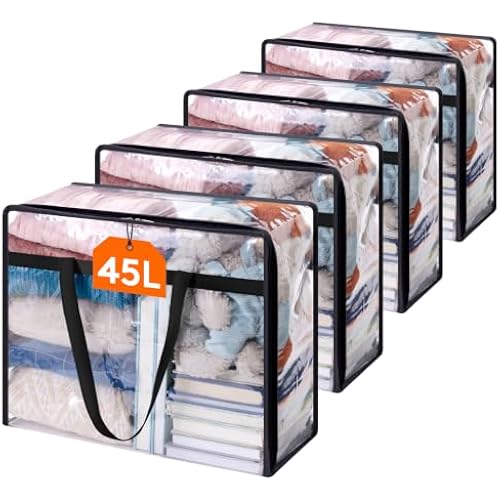 Lifewit 45L Clear Clothes Storage Bags,Plastic Foldable Blanket Storage Bag