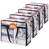 Lifewit 4 Pack Clear Clothes Storage Bags, 45L Plastic Blanket Storage Bag, Vinyl Foldable Moving Bags with Zipper, Closet Organizers and Storage Containers for Bedding, Duvet, Comforter