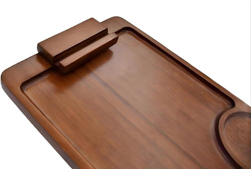 Miniatura 6 de Bandeja de brazo de sofá con clip para sofá, mesa de bandeja de TV con soporte giratorio de 360, mesa auxiliar de bambú sólido para sofás anchos,