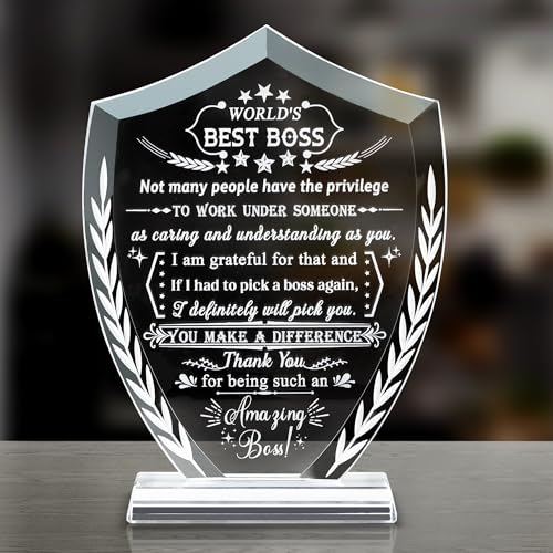 Ornalrist Boss Gifts for Men Women, Glass Boss Appreciation Plaque Gift Idea for Leader's Day - Boss's Day Gifts Idea, Mentor, Leader Desk Office Home Decor