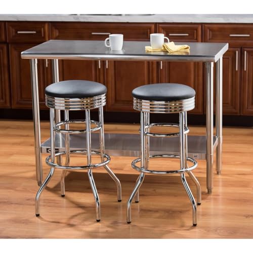 Image of TRINITY Heavy Duty 30-Inch Backless Swivel Bar Stool for Kitchen, Garage, or Workshop, Chrome Finish with Faux Leather Seat, 2 Pack, Black