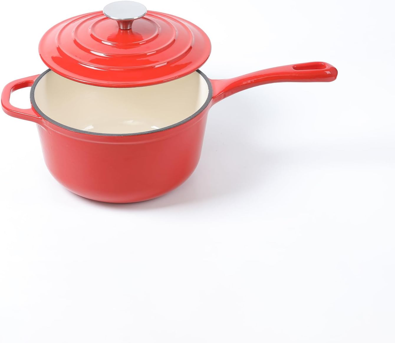HAWOK 2.65 qt Enameled Cast Iron Saucepan, 8 inch with Lid, Red