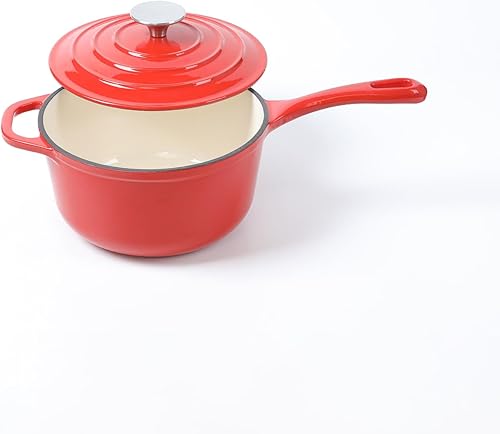 Miniatura 3 de HAWOK Sartén de hierro fundido esmaltado de 2.65 cuartos de galón, 2.5 litros, rojo