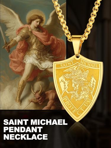 Image of U7 Saint Michael Necklace for Men,Stainless Steel /18K Gold Plated St Michael Archangel /Saint Benedict /Saint Christopher Pendant Amulet Necklace for Men Women