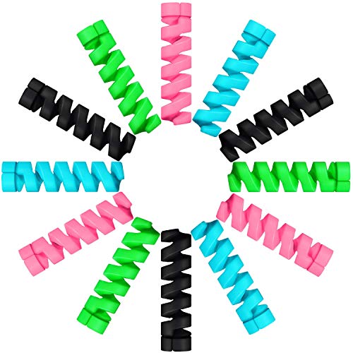 24 Pieces Silicone Flexible Charger Cable Protectors - Universal Cable Savers for Cellphones, Data Lines, and Mouse Cables (Black, Pink, Blue, Green)