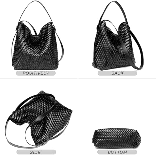 Image of Large Woven Tote Bag Vegan Leather Shoulder Bag for Women Fashion Travel Shopper Bag Top Handle Handbag and Purse