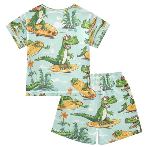 Surfing Crocodile Kids Pjs Set Boys Girls Summer Short-Sleeve Sleepwear Pajamas 2PCS2