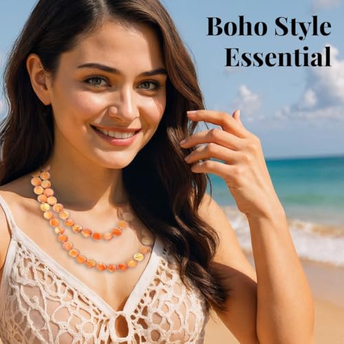 SHOP LC DELIVERING JOY Long Beaded Necklaces for Women - Boho Necklaces for Women Chunky Western Shell- Colorful Beads Beachy Summer Costume Jewelry - Anniversary Engagement Gifts for Her 46 Inches 6