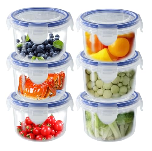 6 recipientes de almacenamiento de alimentos de 300 ml con tapas, recipientes sellados para despensa y cocina, a prueba de fugas, apilables, reutilizables, aptos para microondas y lavavajillas