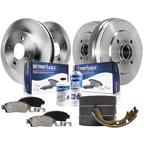 Detroit Axle - 10pc Brake Kit for 2012-2019 Nissan Versa Note 2015-2017 Micra, Front Brake Rotors Ceramic Brakes Pads, Rear Brakes Drums and Brakes Shoes Replacement : 10.24" inch Rotor