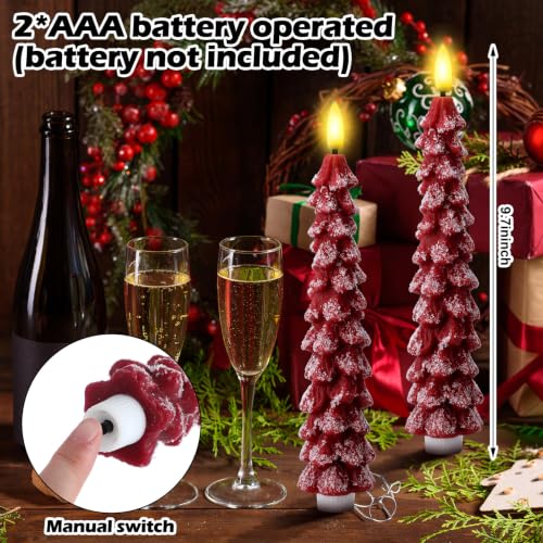 Image of Funtery 12 Pcs Flameless Christmas Tree LED Candles, Red, Snowfall | 9.7 Inch LED Taper Christmas Candles Battery Operated,Flameless Flickering, for Xams Holiday Party Room House Home Decor