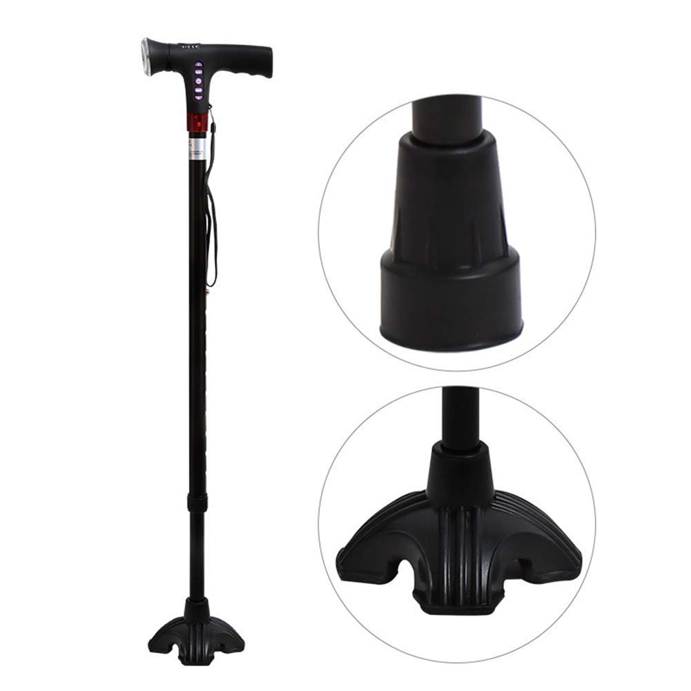 Bastón Inteligente, con Alarma De Peligro De Luz Auxiliar LED Y Muletas De Radio, Diseño De Botón De Resorte Seguro Y Seguro Capacidad De Carga 150 KG-Adecuado para Ancianos,Muletas Times