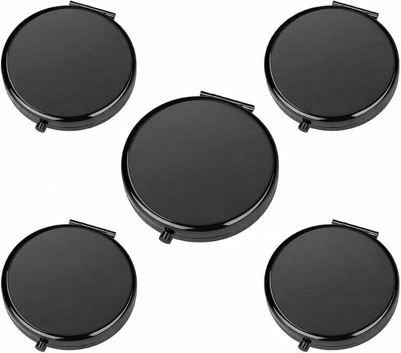 Espelhos compactos pretos WOOYALIN com ampliação dupla 1X/2X, aço inoxidável, pacote com 5