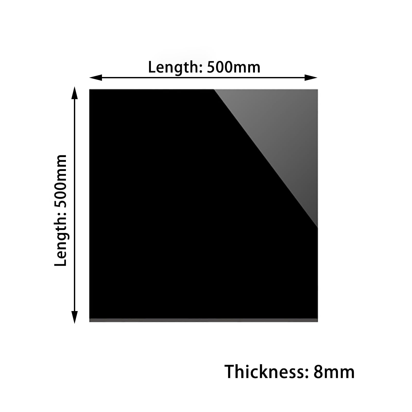 Acrylplatte aus Kunststoff, Schwarze Acryl-Kunststoffplatten, 500 x mm, Dicke 3–10(Thickness: 8Mm)