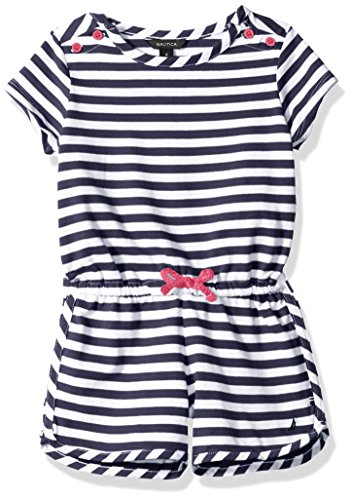 Nautica Big Girls Stripe Romper with Rope Detail, Navy, 10