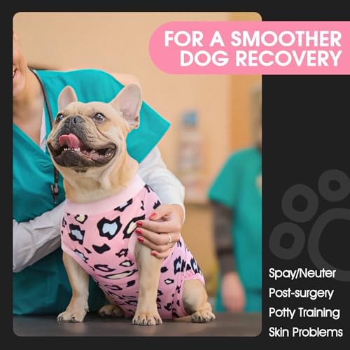 Image of FUAMEY Recovery Suit for Dogs After Surgery,Soft Breathable Dog Bodysuit E-Collar & Cone Alternative Surgical Suit,Male Female Dog Neuter Spay Suits Anti Licking Wounds Onesie Pink Leopard M