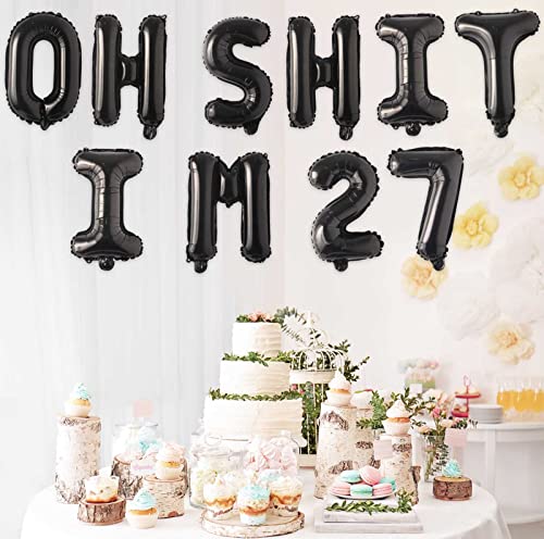 Image of Oh I'm 27! Latex Balloons 16 Inch Black Hallo Twenty Seven Cheers to 27 Years Old Theme Decor for Man Woman Happy 27th Birthday Party Photo Studio Prop Flag Decorations Favors Supplies