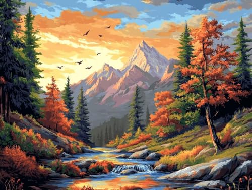 Peinture par numéro adulte débutant kit toile forêt rivière 50x70