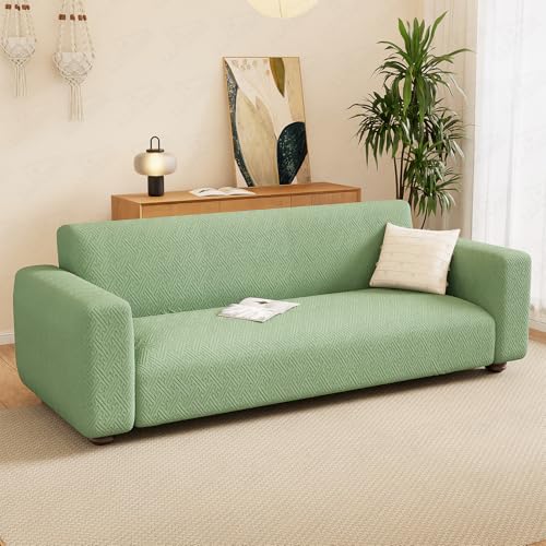 Image of Lukzer 2 Seater Pastel Green Grid Maze Pattern Sofa Cover | 240 GSM Universal Stretch Fit Jacquard Fabric Couch Protector | Fully Covered Anti Slip & Washable Sofa Cover (140-180cm /SC-107-02)