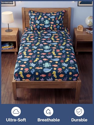 Image of Kids Twin Sea Creatures Bed Sheets - 3 Piece Kids Sea Creatures Sheet Set | Sea Creatures Themed Bedding, Ultra-Soft, Cute & Cozy, Breathable & Machine Washable, Bed Set for Boys, Girls & Teens, Comfy