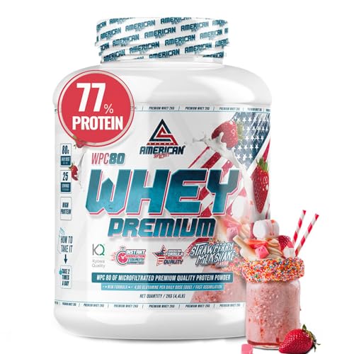 AS American Suplement | Premium Whey Protein | Proteína de Suero de Leche | Aumentar Masa Muscular | Alta Concentración de Proteína WPC80 | Kyowa Quality® (2 kg, Fresa)