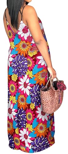 Image of SeNight Women's Maxi Denim Dress Spaghetti Strap with Pockets | Maxi Denim Dress Spaghetti Strap Loose Fit Summer Beach Long Dress with Pockets