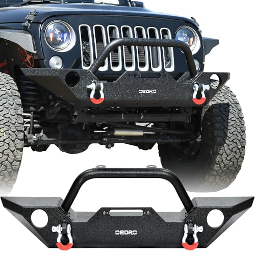 OEDRO Front Bumper Combo Compatible for 07-18 Jeep Wrangler JK & Unlimited with Winch Plate Mounting & 2 D-Rings, Upgraded Textured Black Rock Crawler Off Road