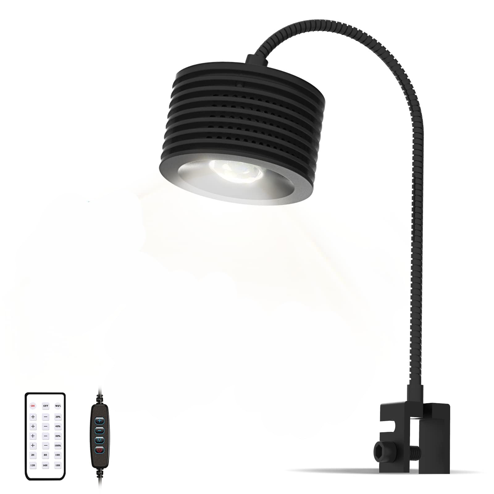 Lominie Full Spectrum Aquarium Light, 4 Channels Dimmable LED Fish Tank Light with Timer & Gooseneck, for Planted Freshwater Nano Tank