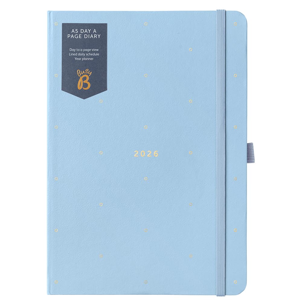 Busy B 2026 Dual Schedule A5 Diary - Daily Planner with Two Schedules, Faux Leather Powder Blue & Gold Foil Cover - Work-Life Balance Organiser for Busy Professionals - Jan to Dec 2026 Diary