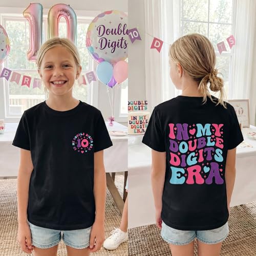 Image of IZYJOY in My Double Digits Era Shirts Girls 10th Birthday T-Shirts 10 Years Old Birthday Party Short Sleeve Summer Tee Tops