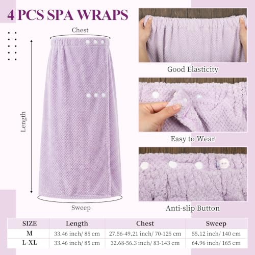 Image of Tigeen 4 Pcs Spa Wrap Towel Wrap for Women Spa Robe with Adjustable Closure Elastic Top Lightweight Wraps for Bath Shower (Pale Purple,M)