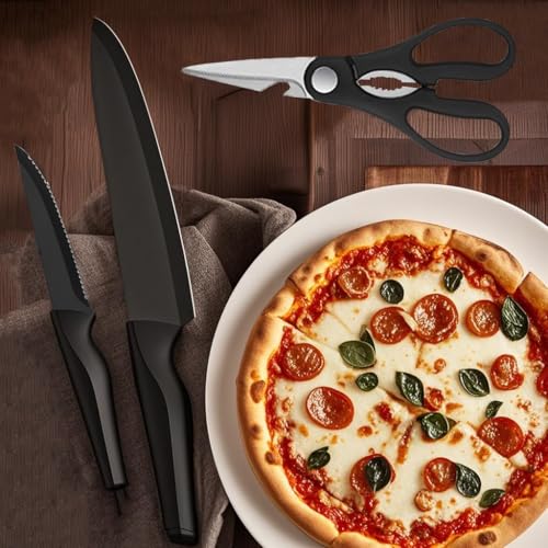 Knife Set, 14Pcs Kitchen Knife Set with Block Self Sharpening, High Carbon Stainless Steel Ultra Sharp Knives for Kitchen, 6 Steak Knives, Anti-slip Handle, Black, Elegant Gifts (Black) - image 7